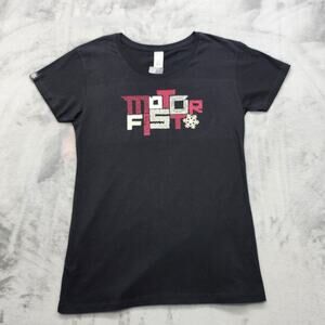NEW Motorfist Top Women XL Black Pink Fitted Scoop Neck Graphic Tee Snowboarding